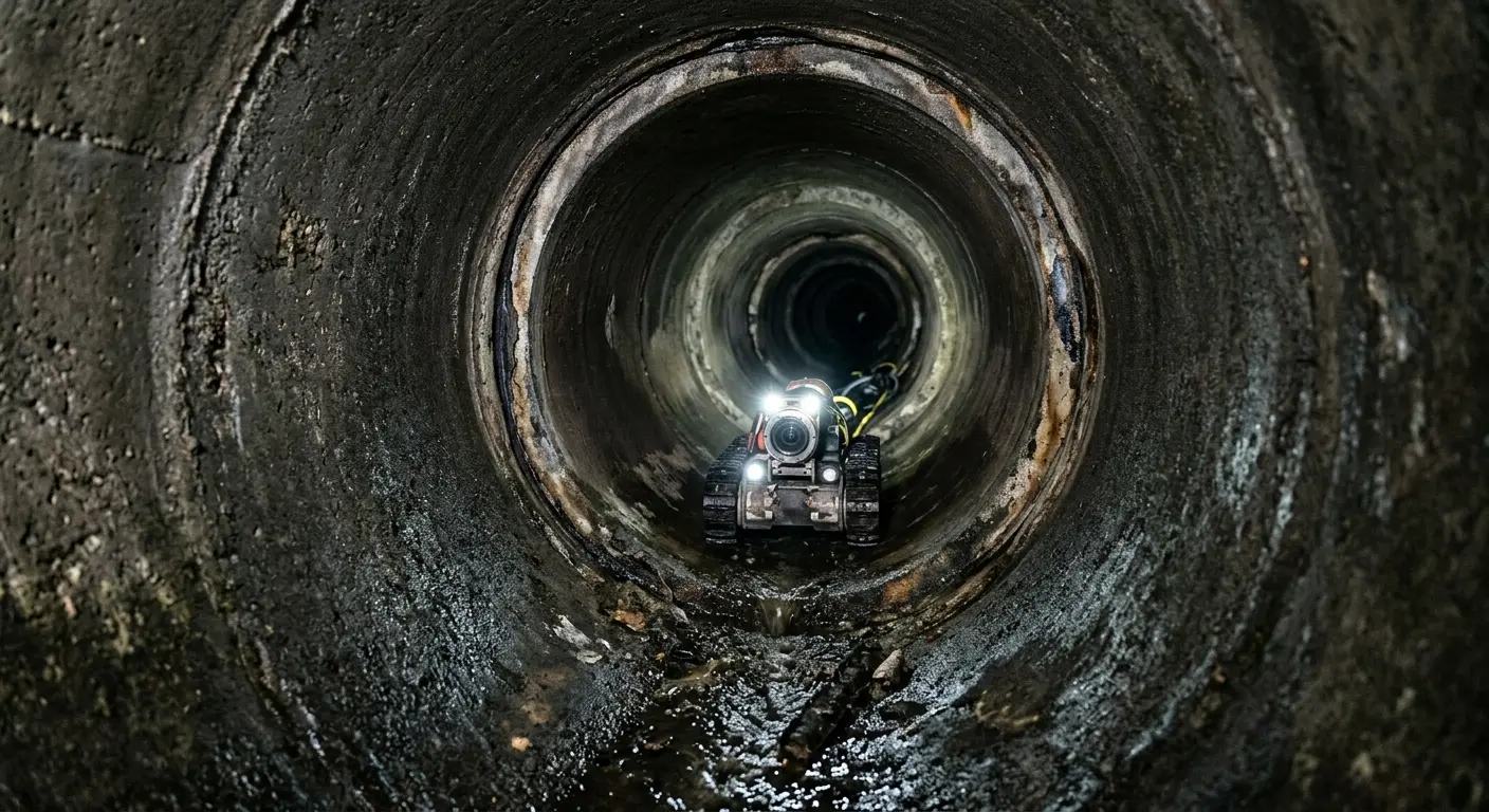 Robotic sewer camera inspecting pipe interior for Sewer Line Cleaning in Weddington